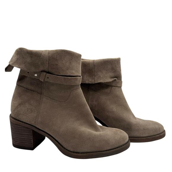 Lucky Brand Boots Womens Size 8 38 Tan Suede Ankle Slouch Block Heel Bootie Boho - Picture 1 of 15